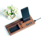 Solid Wood USB Charging Station & Desk Organizer