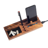 Solid Wood USB Charging Station & Desk Organizer